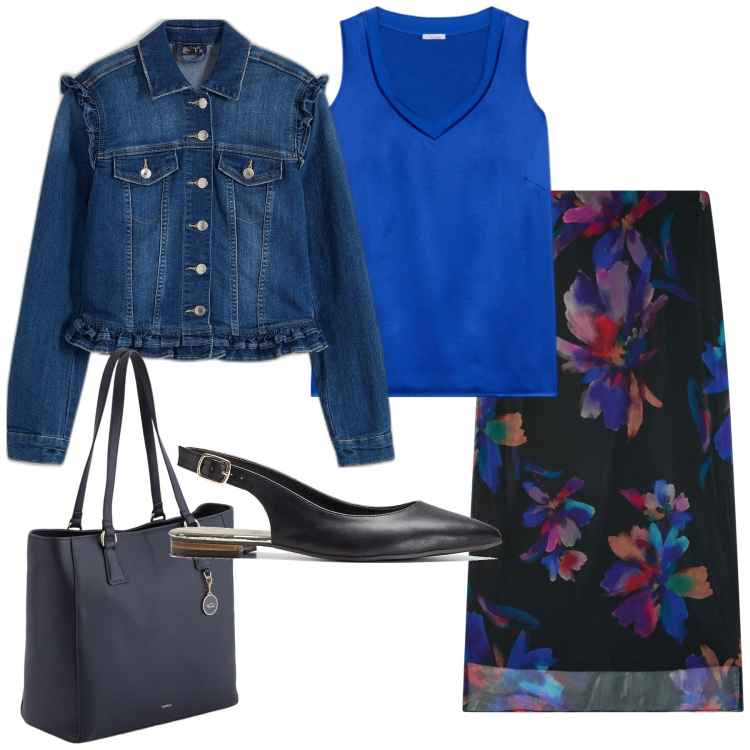Outfit donna - Total look #2102497. Stile Casual per Tutti i giorni. Abbinamento con blazer, ballerine, gonne lunghe, top, shopping bag.