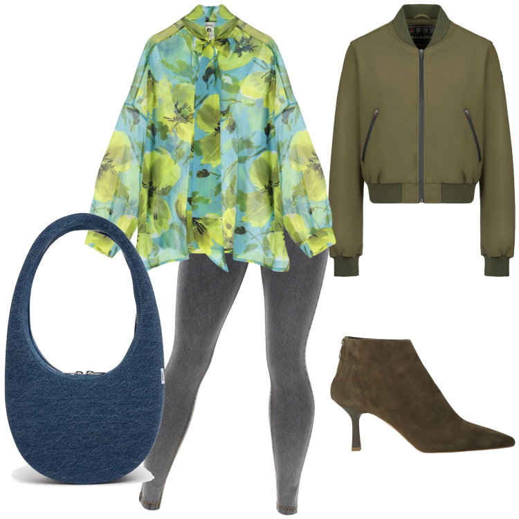 Outfit donna - Total look. Stile Urban per Tutti i giorni. Abbinamento con jeggings, stivaletti, bluse, bomber, borse a spalla.