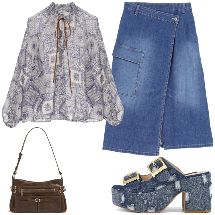 Outfit donna - Jeans in città. Stile Casual chic per Tutti i giorni. Abbinamento con gonne longuette, bluse, sandali, borse a spalla.