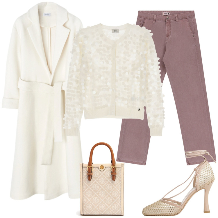 Outfit donna - Cappotto bianco. Stile Casual chic per Tutti i giorni. Abbinamento con jeans dritti, décolleté, cardigans, shopping bag, cappotti.