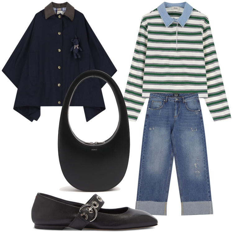 Outfit donna - Bella mantella. Stile Sporty chic per Tutti i giorni. Abbinamento con jeans dritti, trench, maglieria, borse a spalla, ballerine.
