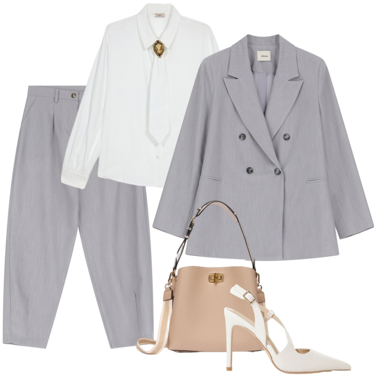 Outfit donna - Total look #2102704. Stile Chic per Ufficio. Abbinamento con décolleté, blazer, pantaloni, borse a secchiello, camicie.