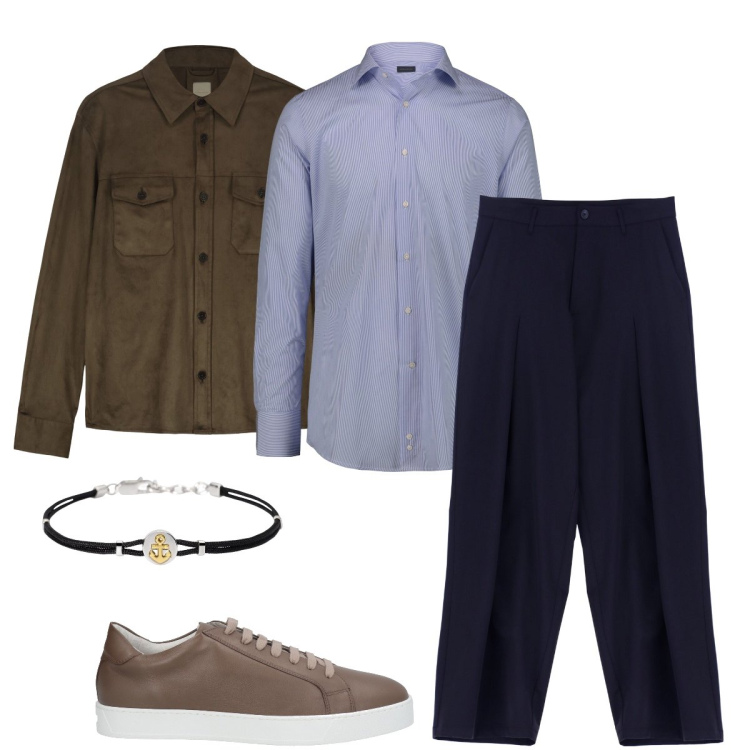 Outfit uomo - Il pantalone blu. Stile Business/Elegante per Ufficio. Abbinamento con sneakers, braccialetti, pantaloni, giacche, camicie.