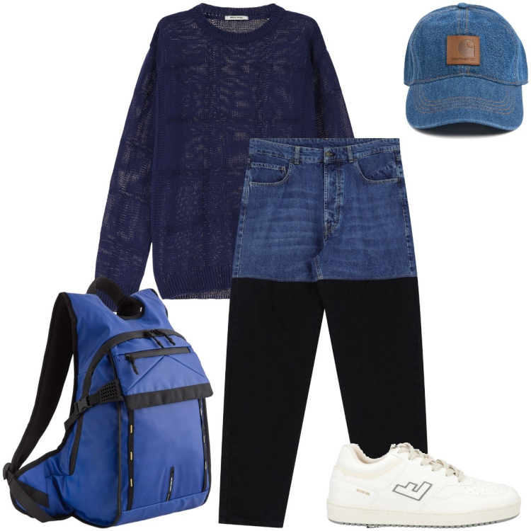 Outfit uomo - La maglia a girocollo. Stile Casual per Tutti i giorni. Abbinamento con sneakers, pullovers, jeans, cappelli, borse sportive.