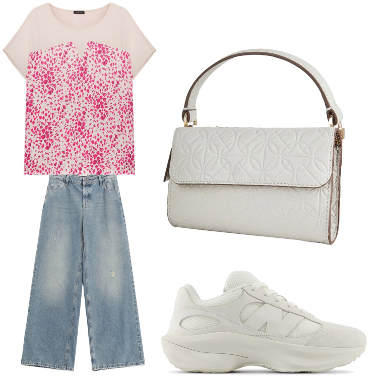 Outfit donna - Aperitivo. Stile Trendy per Tutti i giorni. Abbinamento con marsupi, sneakers, jeans, bluse.
