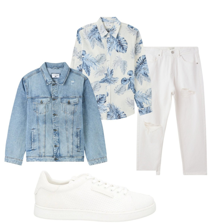 Outfit uomo - Total look #2102826. Stile Casual per Tutti i giorni. Abbinamento con sneakers, giacche, camicie, jeans strappati.