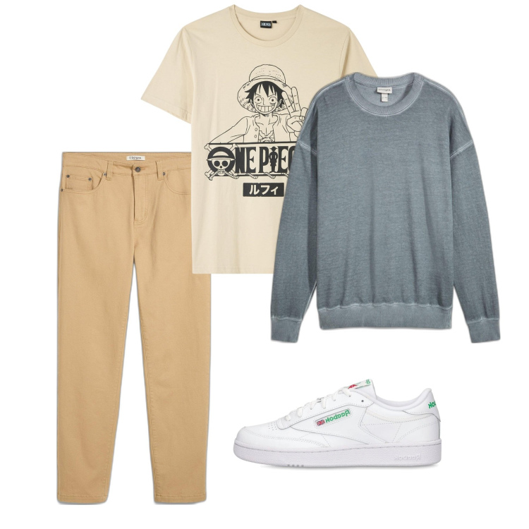 Outfit uomo - Aprile. Stile Casual per Tutti i giorni. Abbinamento con pantaloni, felpe, t-shirt, sneakers.