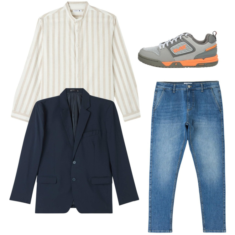 Outfit uomo - La giacca blu. Stile Casual per Tutti i giorni. Abbinamento con sneakers, camicie, jeans skinny, giacche.