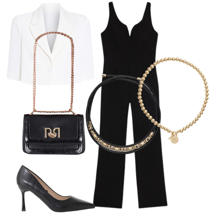 Outfit donna - Total look #2102853. Stile Chic per Cerimonia. Abbinamento con borse a tracolla, cappe, décolleté, collane, tute, cinture.