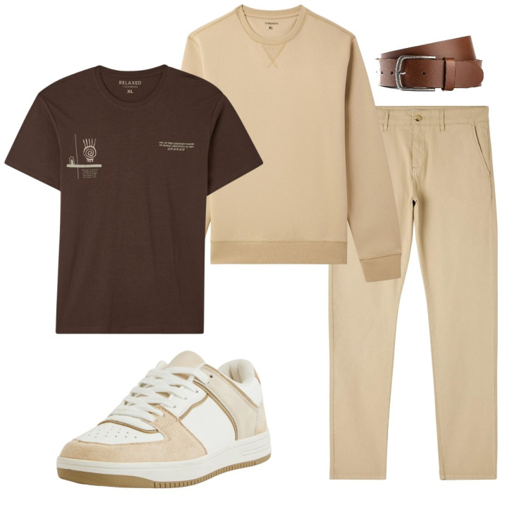 Outfit uomo - Total look #2102900. Stile Casual per Tutti i giorni. Abbinamento con cinture, pantaloni chino, t-shirt, sneakers, felpe.
