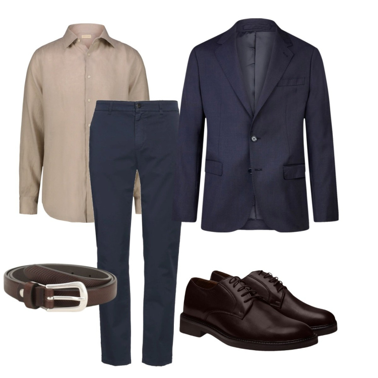 Outfit uomo - Elegante alla riunione del mercoledì. Stile Business/Elegante per Ufficio. Abbinamento con pantaloni chino, cinture, scarpe stringate, abiti, camicie.
