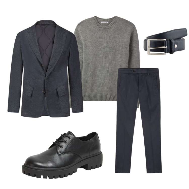 Outfit uomo - Total look #2102925. Stile Business/Elegante per Ufficio. Abbinamento con scarpe stringate, maglieria, giacche, cinture, pantaloni chino.