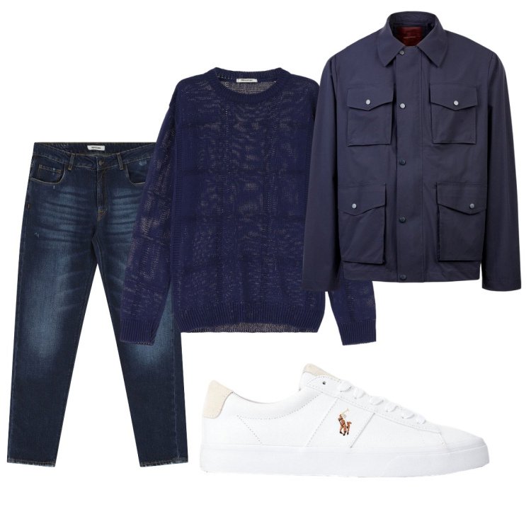 Outfit uomo - Total look #2102930. Stile Casual per Tutti i giorni. Abbinamento con pullovers, jeans dritti, sneakers, giacche.