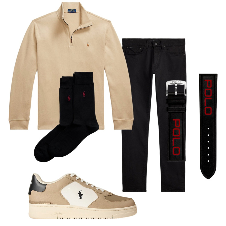 Outfit uomo - PoLo. Stile Trendy per Tutti i giorni. Abbinamento con jeans, calzini, orologi, pullovers, sneakers.