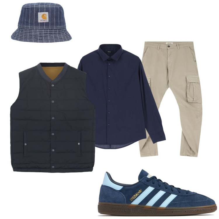 Outfit uomo - La camicia oversize IMPERIAL. Stile Casual per Tutti i giorni. Abbinamento con camicie, pantaloni cargo, cappelli, sneakers, gilet.