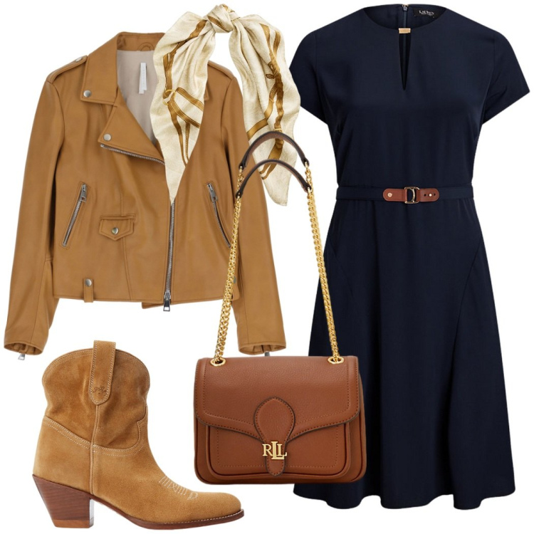 Outfit donna - City. Stile Casual chic per Tutti i giorni. Abbinamento con giacche, stivaletti, borse a spalla, vestiti, foulard.