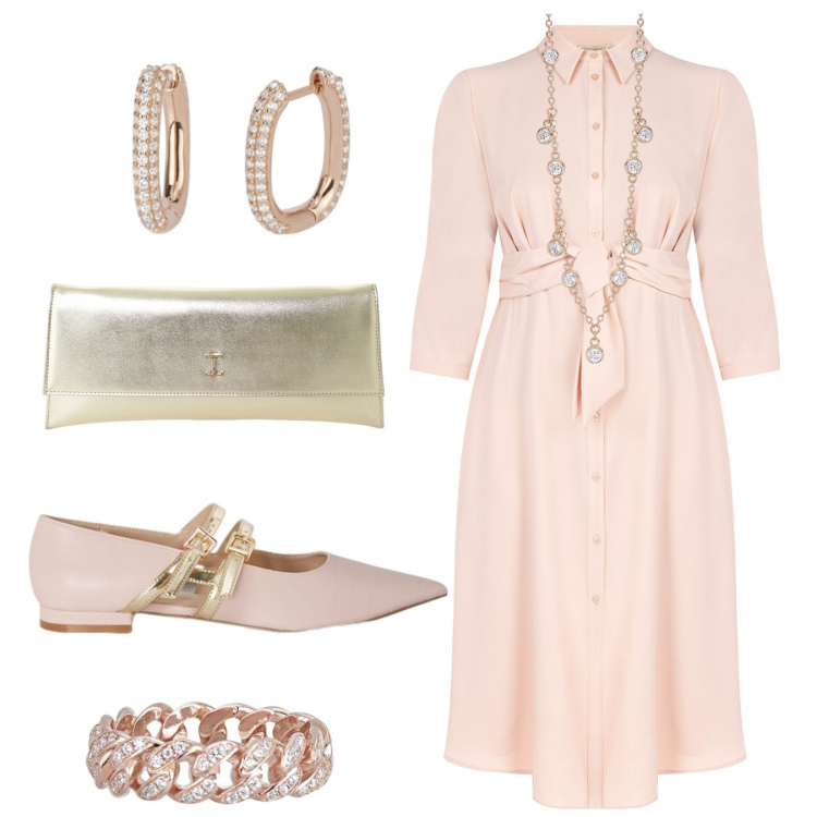 Outfit donna - Ballerine. Stile Bon Ton per Cerimonia. Abbinamento con pochette, collane, anelli, orecchini, vestiti lunghi, ballerine.