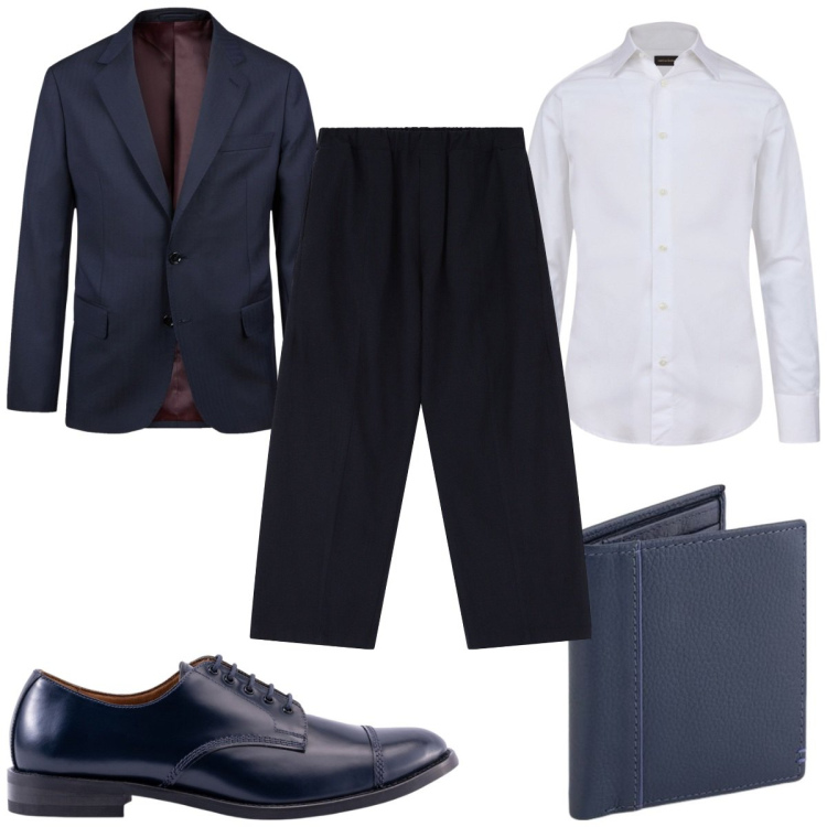 Outfit uomo - Pantaloni cropped per l\'ufficio. Stile Trendy per Tutti i giorni. Abbinamento con pantaloni chino, abiti, scarpe stringate, camicie, portafogli.