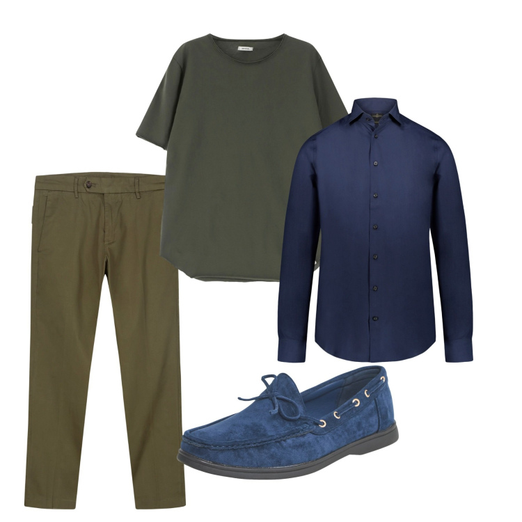 Outfit uomo - Total look. Stile Casual per Tutti i giorni. Abbinamento con scarpe stringate, t-shirt, camicie, pantaloni chino.