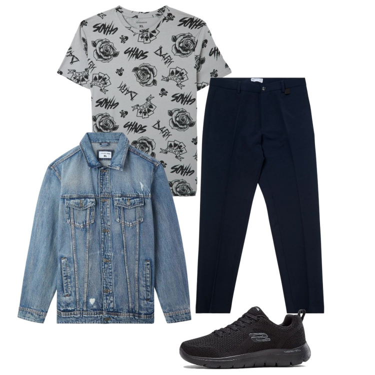 Outfit uomo - Total look. Stile Casual per Tutti i giorni. Abbinamento con sneakers, giacche, t-shirt, pantaloni chino.