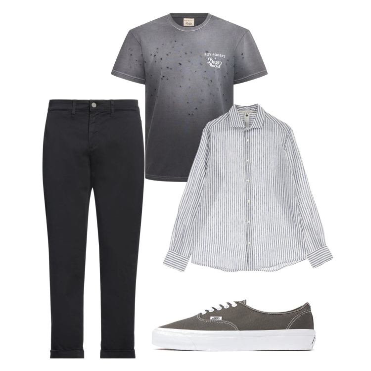 Outfit uomo - Grey. Stile Casual per Tutti i giorni. Abbinamento con pantaloni chino, camicie, sneakers, t-shirt.