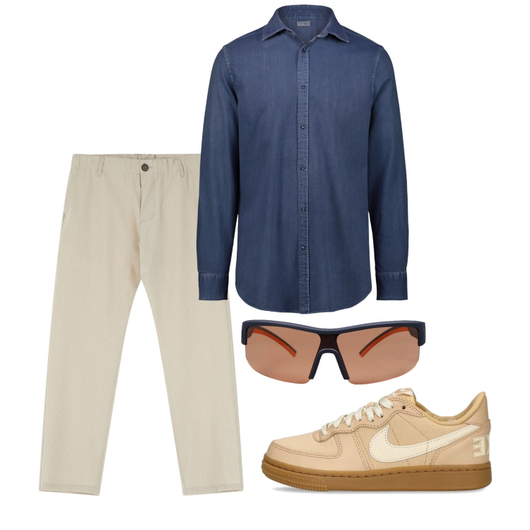 Outfit uomo - Aprile. Stile Casual per Tutti i giorni. Abbinamento con occhiali da sole, pantaloni, sneakers, camicie.