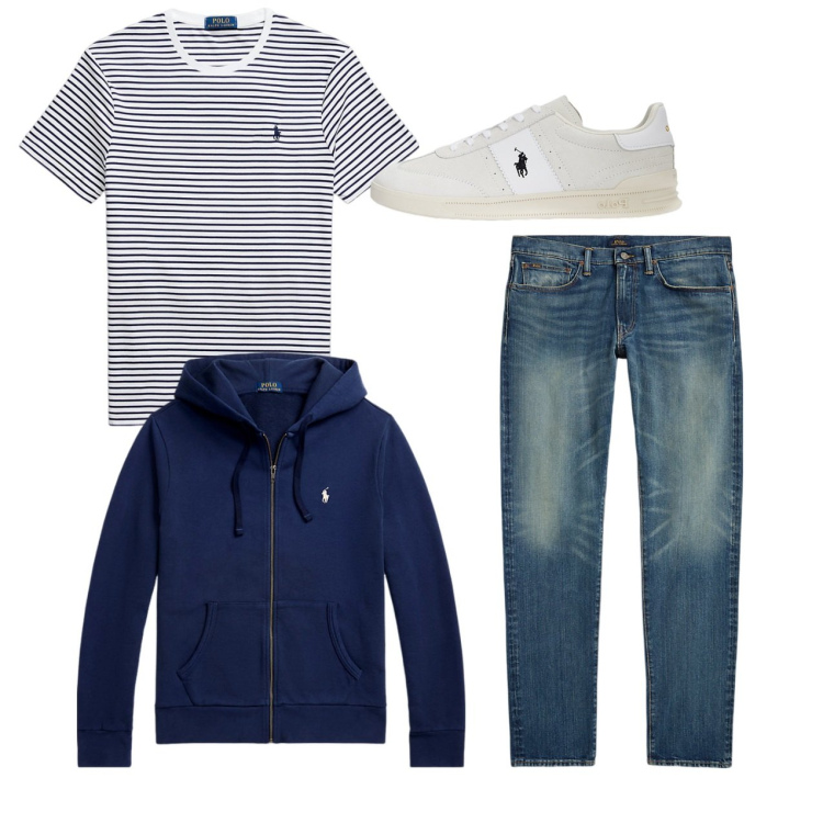 Outfit uomo - Total look. Stile Casual per Tutti i giorni. Abbinamento con felpe con cappuccio, jeans, sneakers, t-shirt.