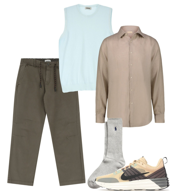 Outfit uomo - Il gilet acquamarina. Stile Casual per Tutti i giorni. Abbinamento con maglieria, pantaloni, calzini, camicie, sneakers.