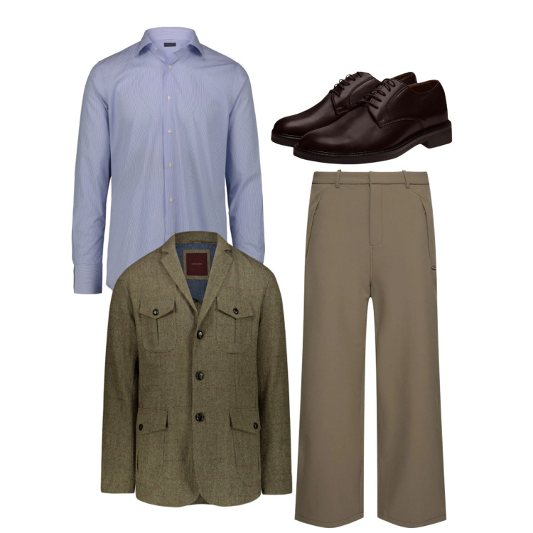 Outfit uomo - Total look. Stile Casual per Tutti i giorni. Abbinamento con scarpe stringate, camicie, giacche, pantaloni.