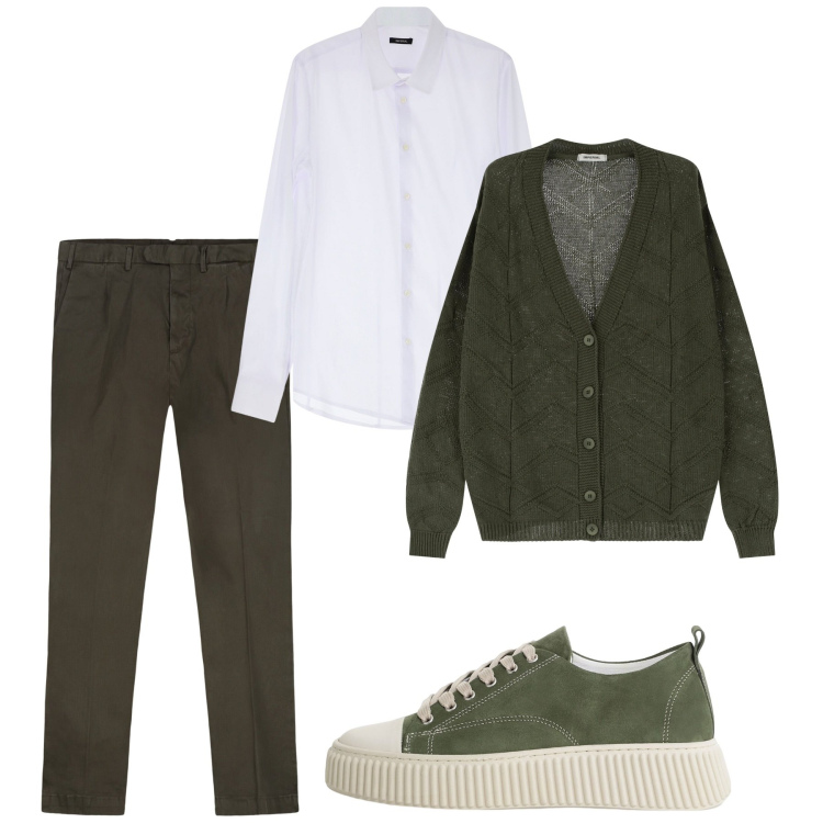 Outfit uomo - Verde aprile. Stile Casual per Tutti i giorni. Abbinamento con cardigans, camicie, sneakers, pantaloni.