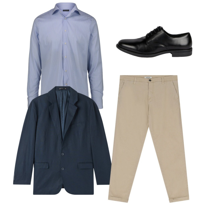 Outfit uomo - Total look. Stile Casual per Tutti i giorni. Abbinamento con giacche, pantaloni chino, scarpe stringate, camicie.