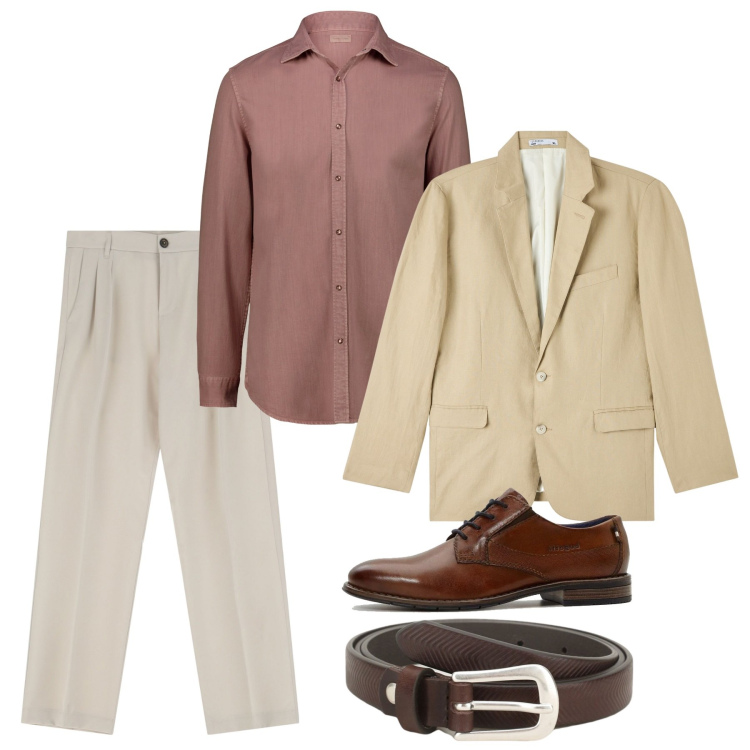 Outfit uomo - Primavera. Stile Trendy per Tutti i giorni. Abbinamento con scarpe stringate, giacche, pantaloni, cinture, camicie.
