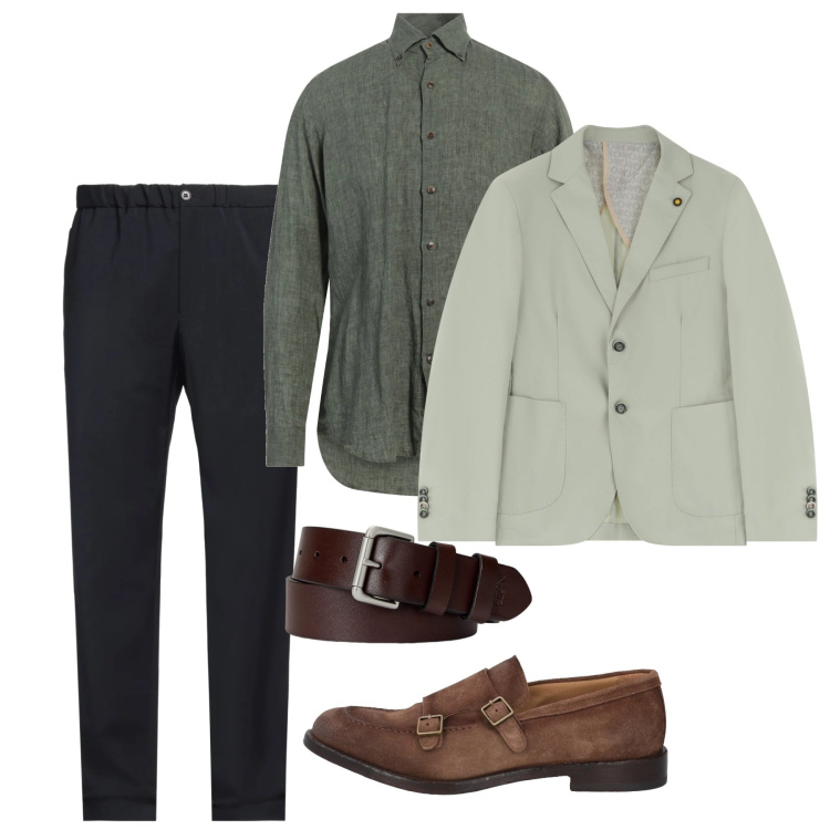 Outfit uomo - Verde salvia. Stile Business/Elegante per Cerimonia. Abbinamento con scarpe stringate, pantaloni, camicie, giacche, cinture.