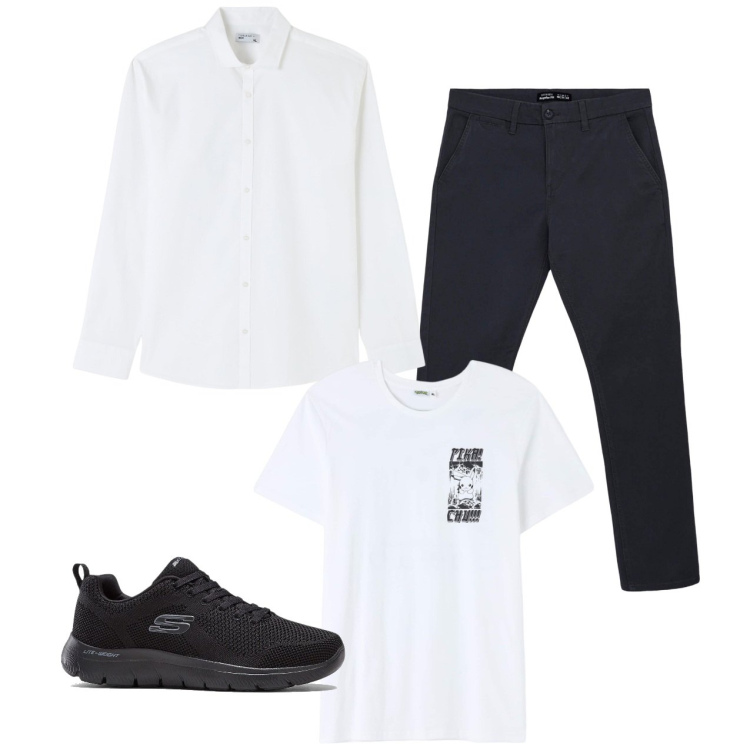 Outfit uomo - Total look. Stile Casual per Tutti i giorni. Abbinamento con sneakers, t-shirt, camicie, pantaloni chino.