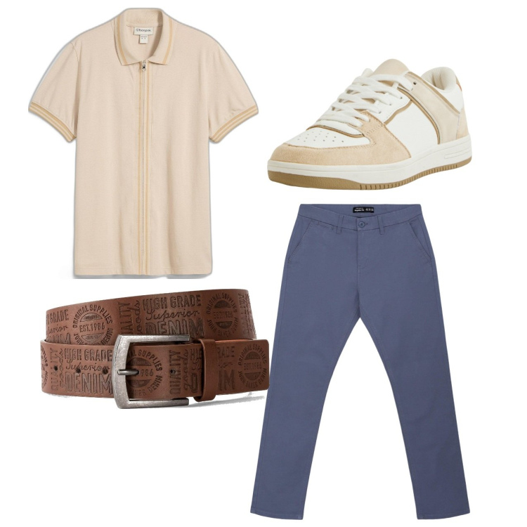 Outfit uomo - Total look. Stile Casual per Tutti i giorni. Abbinamento con cinture, polo, pantaloni chino, sneakers.