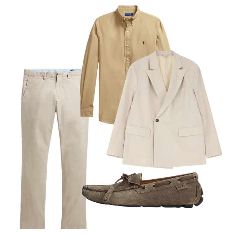 Outfit uomo - Avorio aprile. Stile Casual per Tutti i giorni. Abbinamento con giacche, scarpe stringate, pantaloni, camicie.