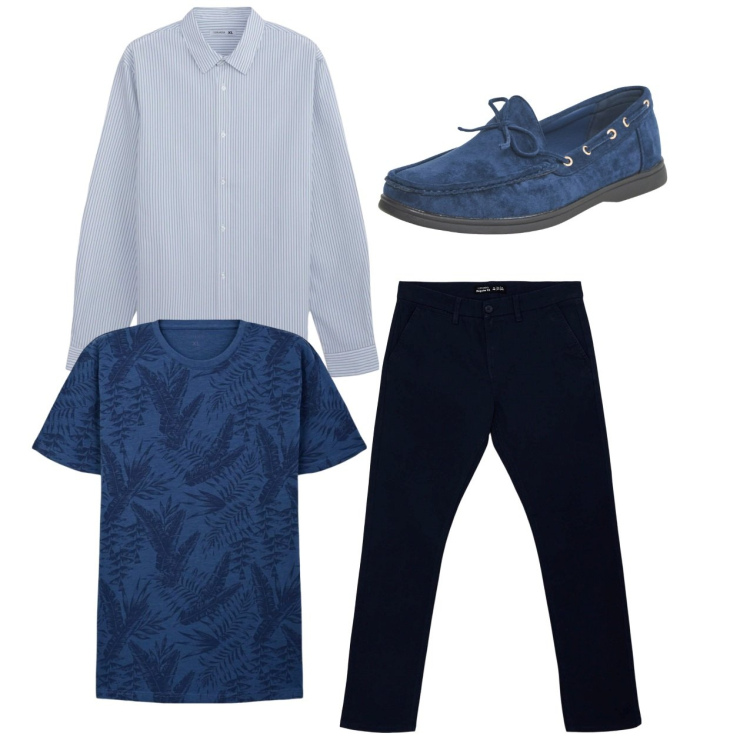 Outfit uomo - Total black and blue. Stile Casual per Tutti i giorni. Abbinamento con scarpe stringate, pantaloni chino, camicie, t-shirt.