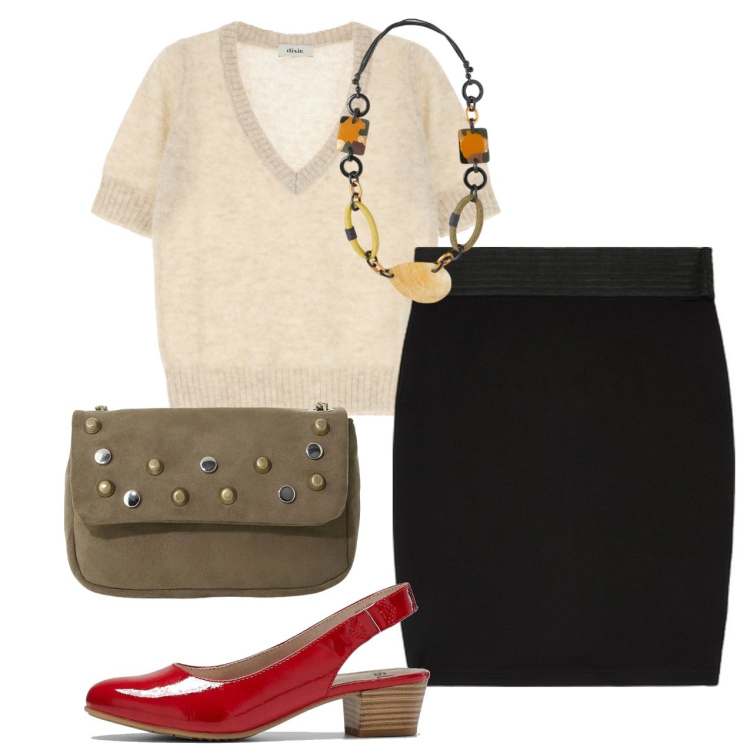 Outfit donna - Tubino. Stile Bon Ton per Ufficio. Abbinamento con décolleté, maglieria, borse a tracolla, collane, gonne.