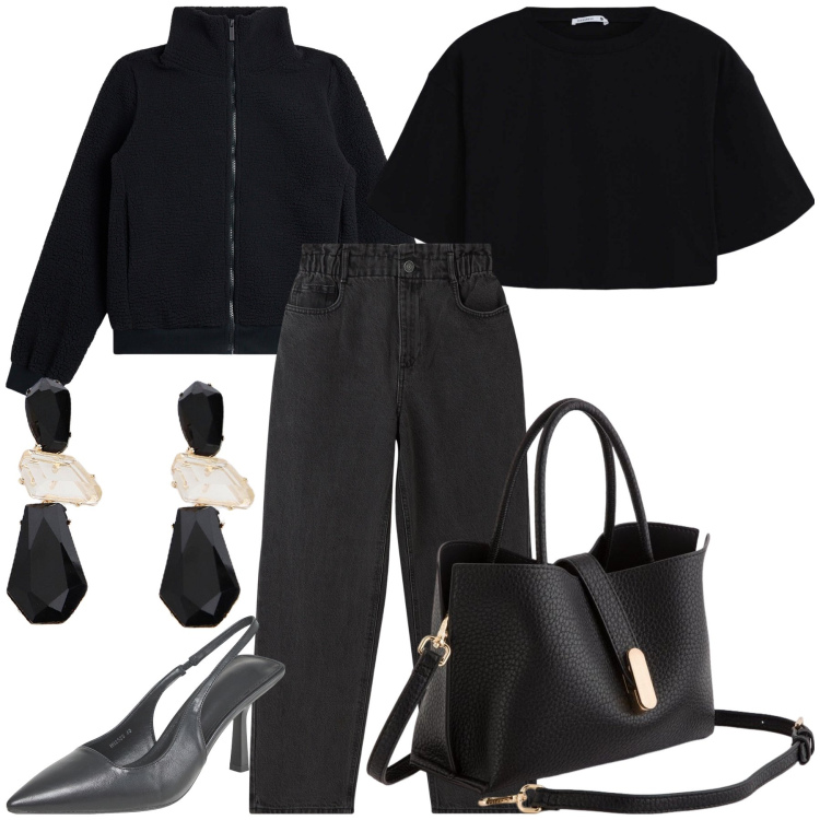 Outfit donna - Uscita con amica. Stile Urban per Tutti i giorni. Abbinamento con jeans, t-shirt, décolleté, orecchini, blazer, borse a mano.