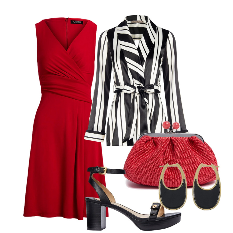 Outfit donna - Viva le righe! - @laurafo. Stile Chic per Serata fuori. Abbinamento con blazer, vestiti, sandali col tacco, orecchini, pochette.