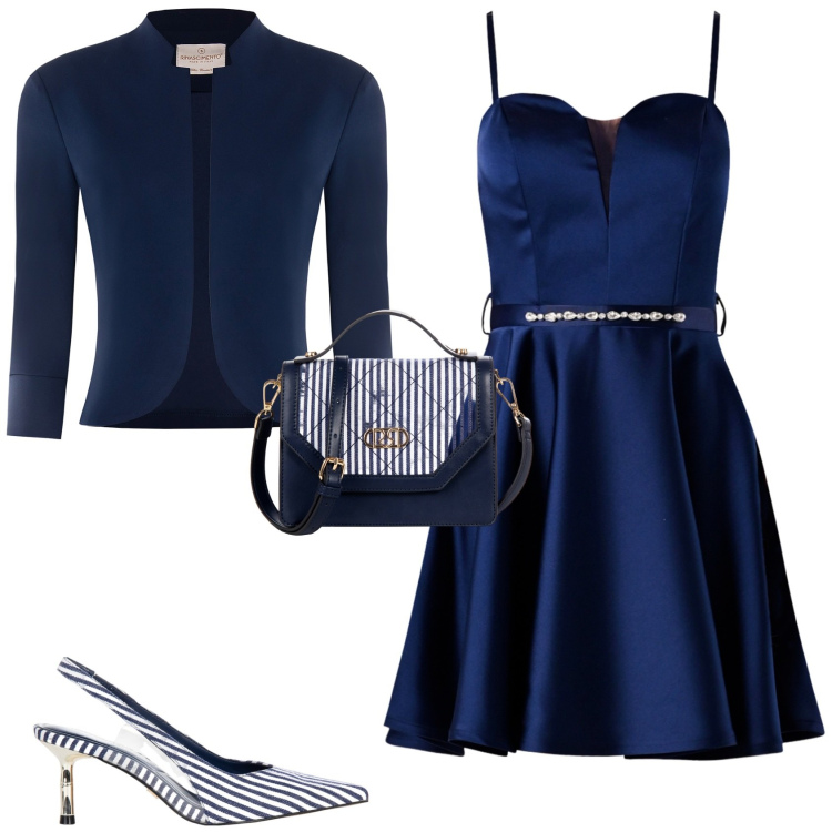 Outfit donna - Total look #2103185. Stile Bon Ton per Cerimonia. Abbinamento con bolero, décolleté, vestiti corti, borse a mano.