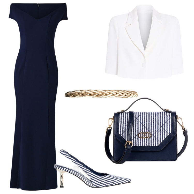 Outfit donna - Cerimonia blu navy. Stile Chic per Cerimonia. Abbinamento con vestiti lunghi, cappe, borse a mano, décolleté, cinture.