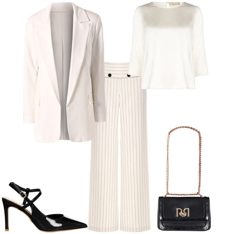 Outfit donna - Total look #2103189. Stile Bon Ton per Cerimonia. Abbinamento con pantaloni, décolleté, bluse, blazer, borse a tracolla.