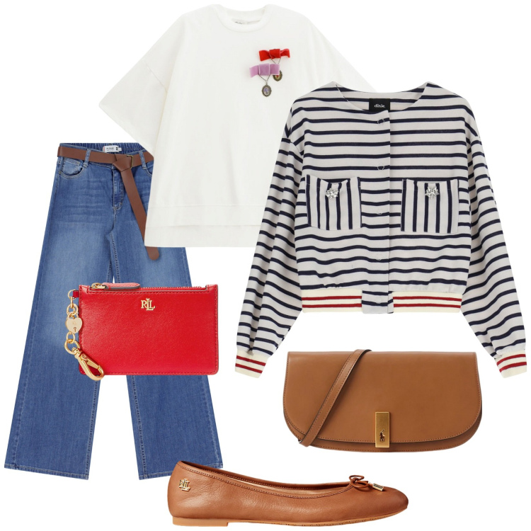 Outfit donna - Total look #2103194. Stile Casual per Tutti i giorni. Abbinamento con jeans, blazer, t-shirt, ballerine, clutch, portafogli.