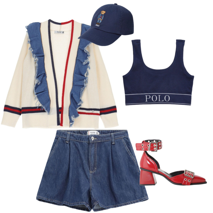 Outfit donna - Total look #2103198. Stile Urban per Tutti i giorni. Abbinamento con shorts, cardigans, décolleté, canottiere, cappelli.