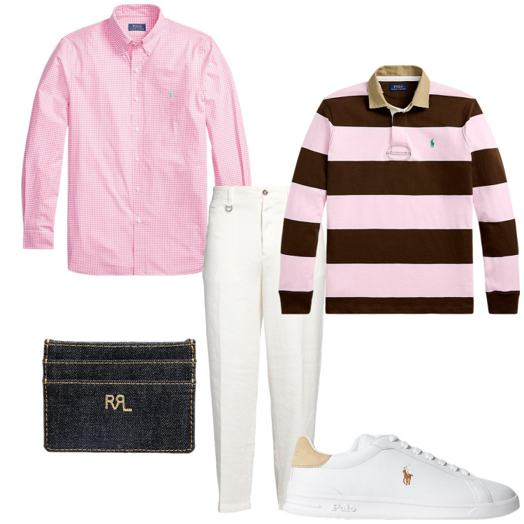 Outfit uomo - Total look #2103201. Stile Trendy per Tutti i giorni. Abbinamento con pantaloni chino, sneakers, portafogli, camicie, maglieria.