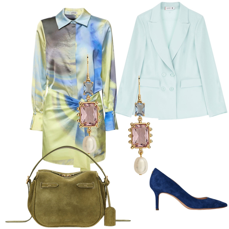 Outfit donna - Una riunione e poi un briefing. Stile Glamour per Ufficio. Abbinamento con blazer, décolleté, orecchini, borse a mano, vestiti.