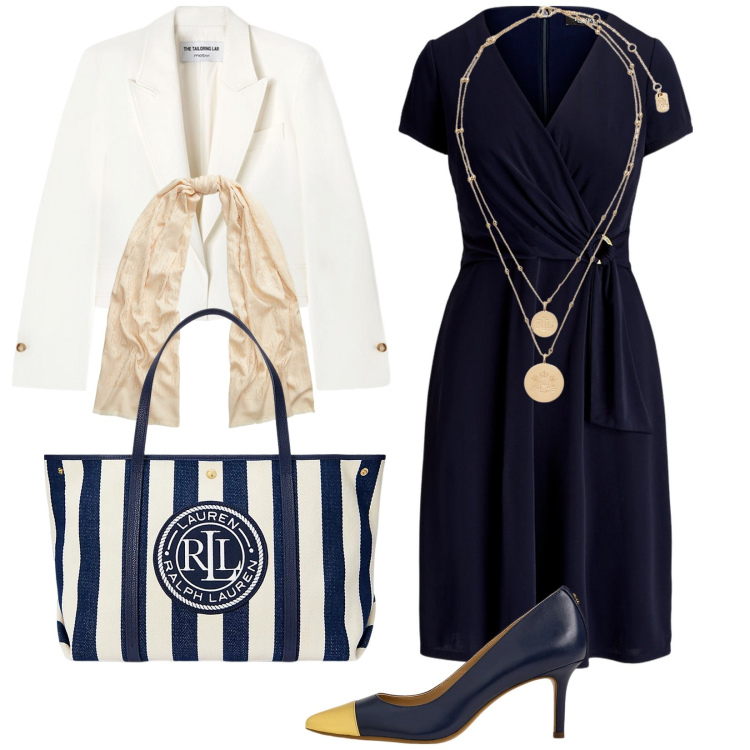 Outfit donna - Borsa mia!. Stile Chic per Tutti i giorni. Abbinamento con ciondoli, sciarpe, vestiti midi/longuette, décolleté, borse tote, blazer.