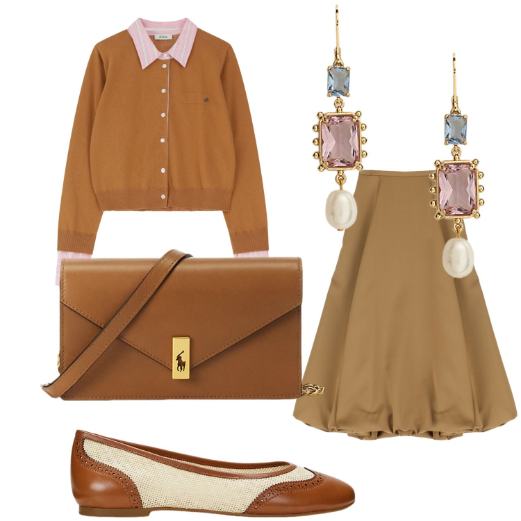 Outfit donna - Pomeriggio bon ton. Stile Vintage retrò per Tutti i giorni. Abbinamento con gonne longuette, cardigans, ballerine, clutch, orecchini.