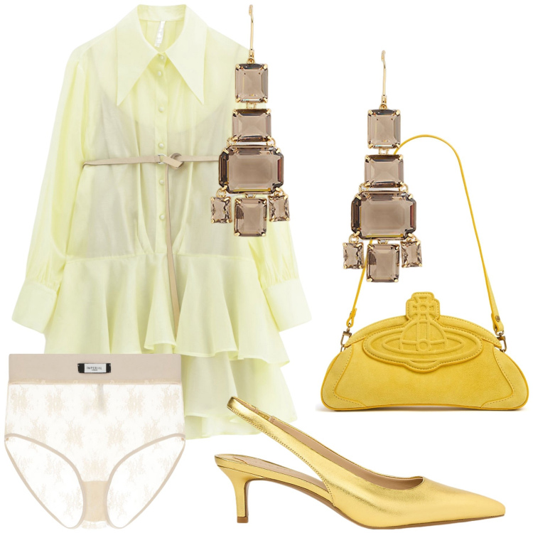 Outfit donna - Volants da cerimonia. Stile Glamour per Cerimonia. Abbinamento con vestiti corti, slip, décolleté, orecchini, clutch.